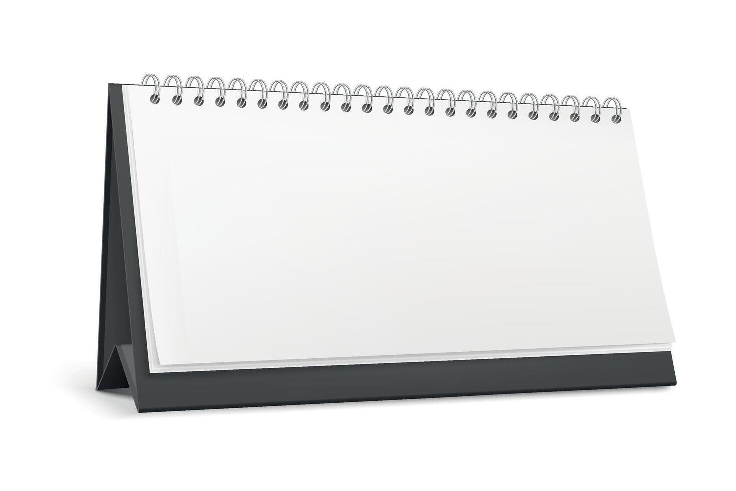 Blank White and Black Desk Calendar Illustration Isolated. Empty Calendar Template, Spiral Table Calendar Mockup for Business, Office Stationery, Schedule Planner, Corporate Branding Design vector
