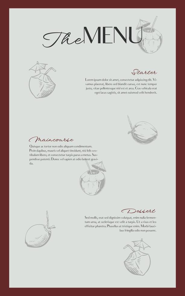 Hand Drawn Menu Template with Coconut Illustration Tropical and Elegant Design vector