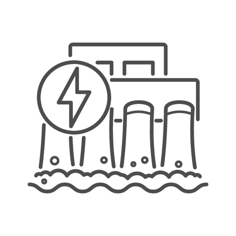 Hydroelectric dam icon for water power and hydro energy. This station with a reservoir generates electricity by flow and through turbines. . vector