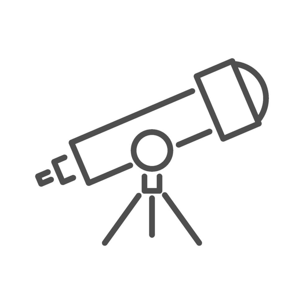 Telescope icon for discovery or spyglass use. This line scope symbol with an observatory view by design is perfect. vector