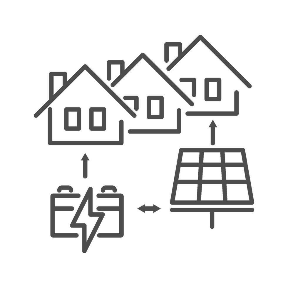 Energy grid icon for smart power technology and electric solutions. This environment network, or microgrid, provides energy to homes by its design. vector
