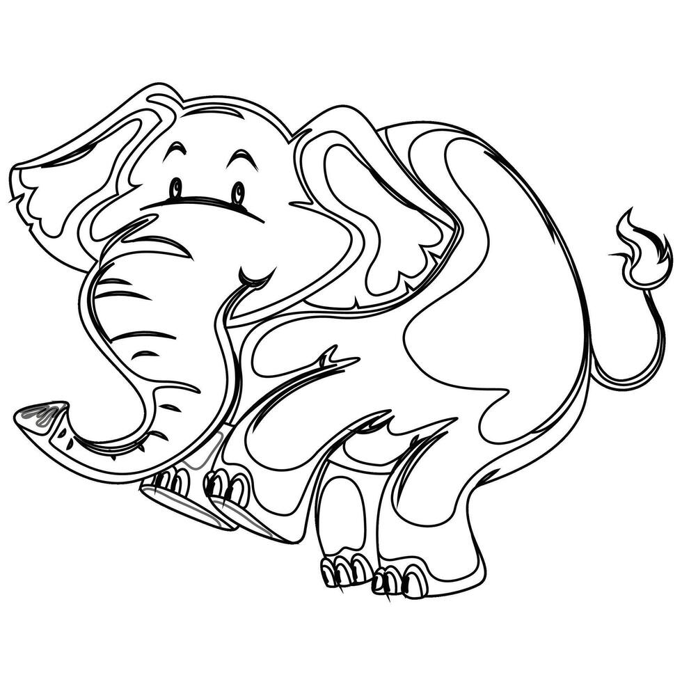 Playful elephant illustration in contour style. Ideal for creative kids worksheets, jungle-themed resources, or coloring book pages. vector