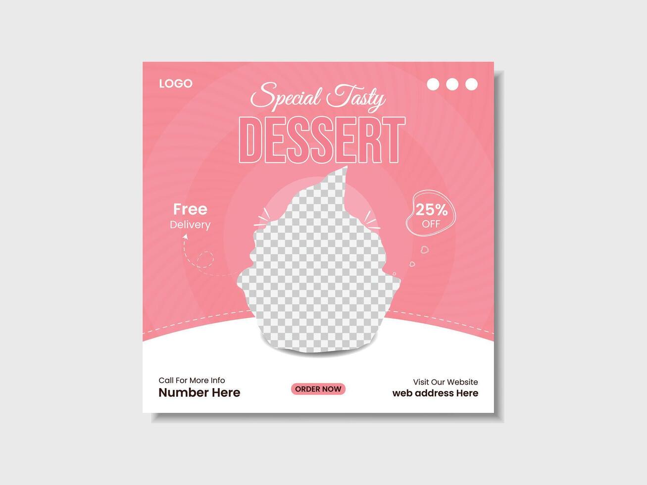 Food social media post design, delicious cake social media post design template vector