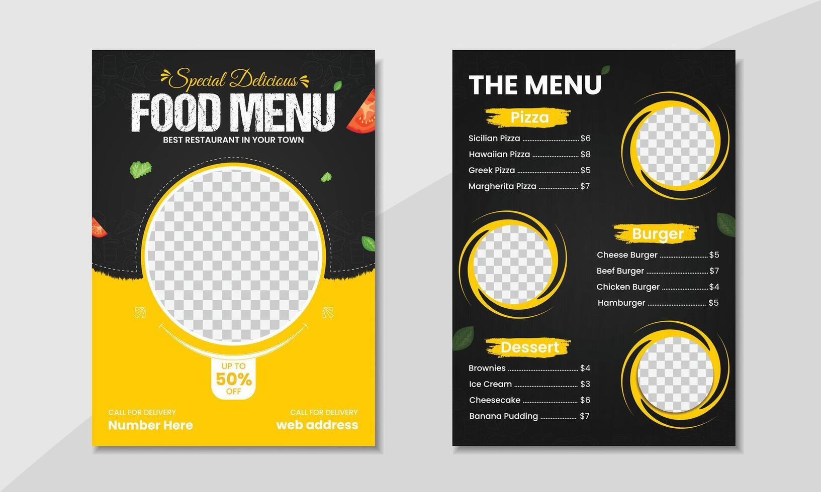 Food menu design, restaurant fast food menu design vector