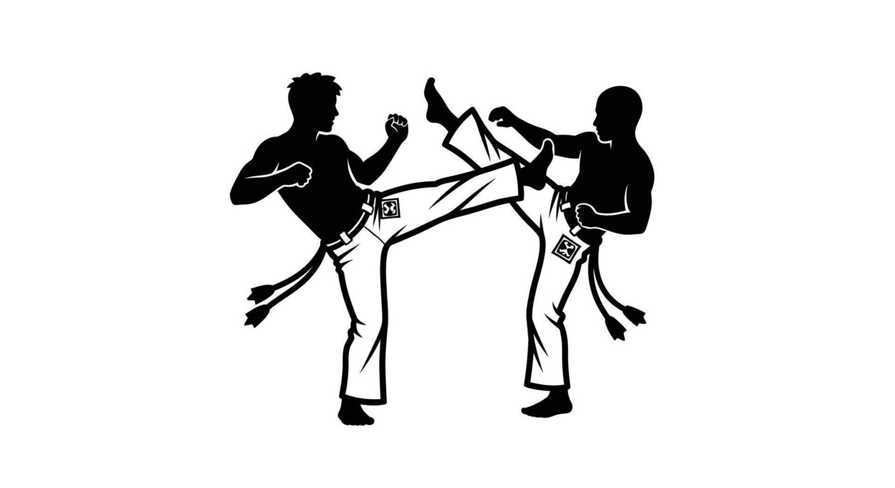 Capoeira Fight with Martial Arts, and Silhouette. vector