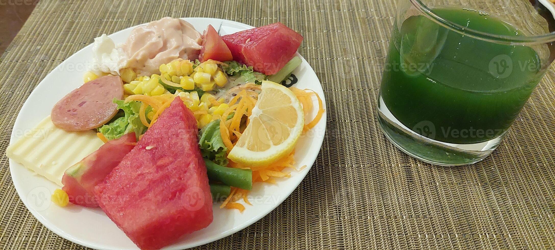 A plate of food on a table photo
