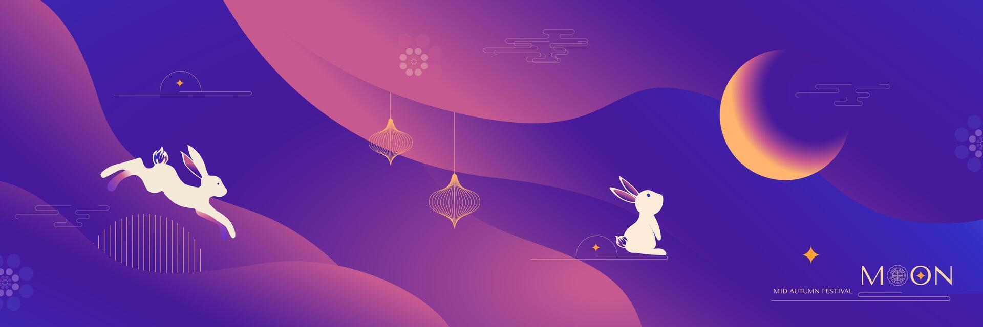 Rabbits and lanterns for Moon Festival vector