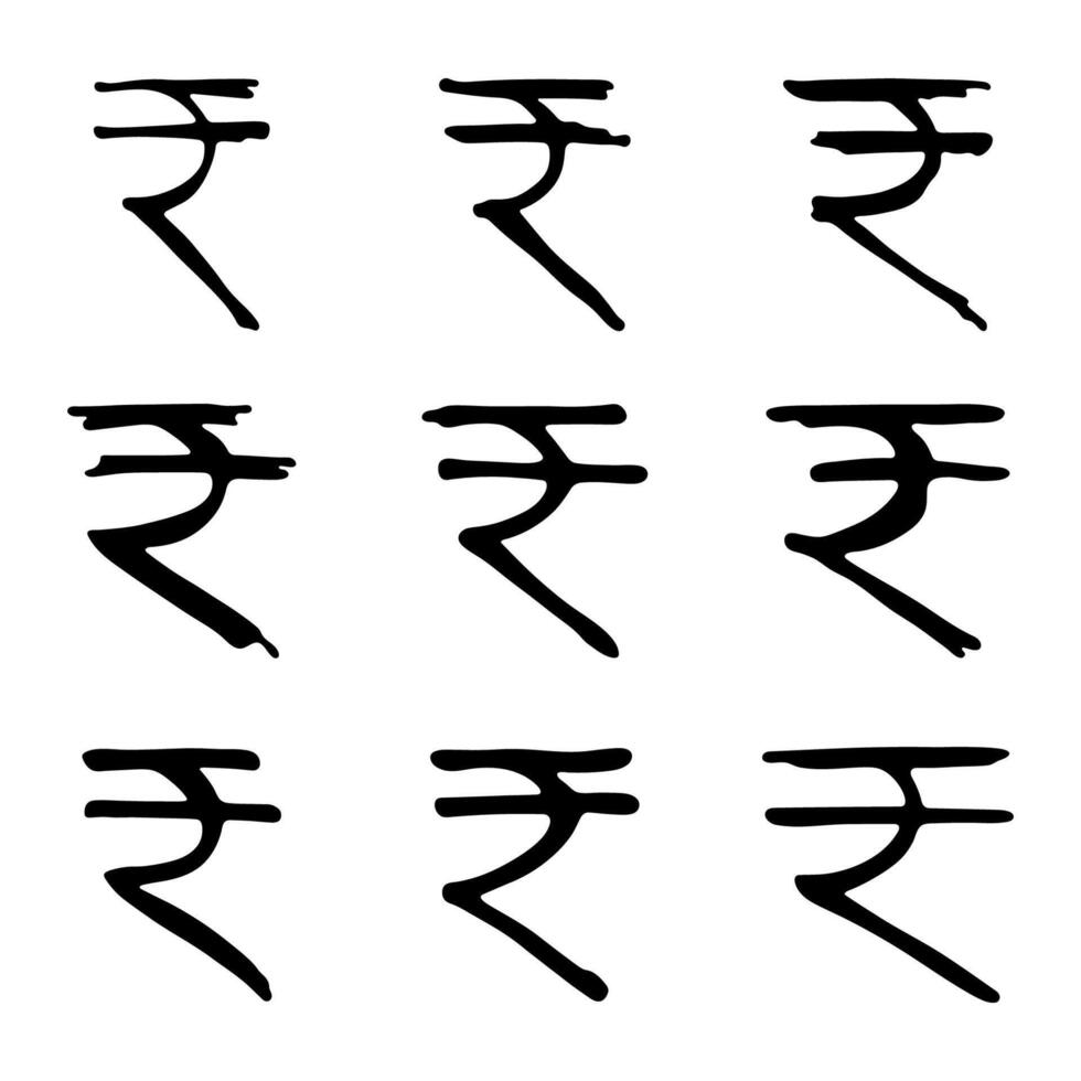Hand drawn rupee symbol set Brush stroke doodle Single element for design twenty-one vector