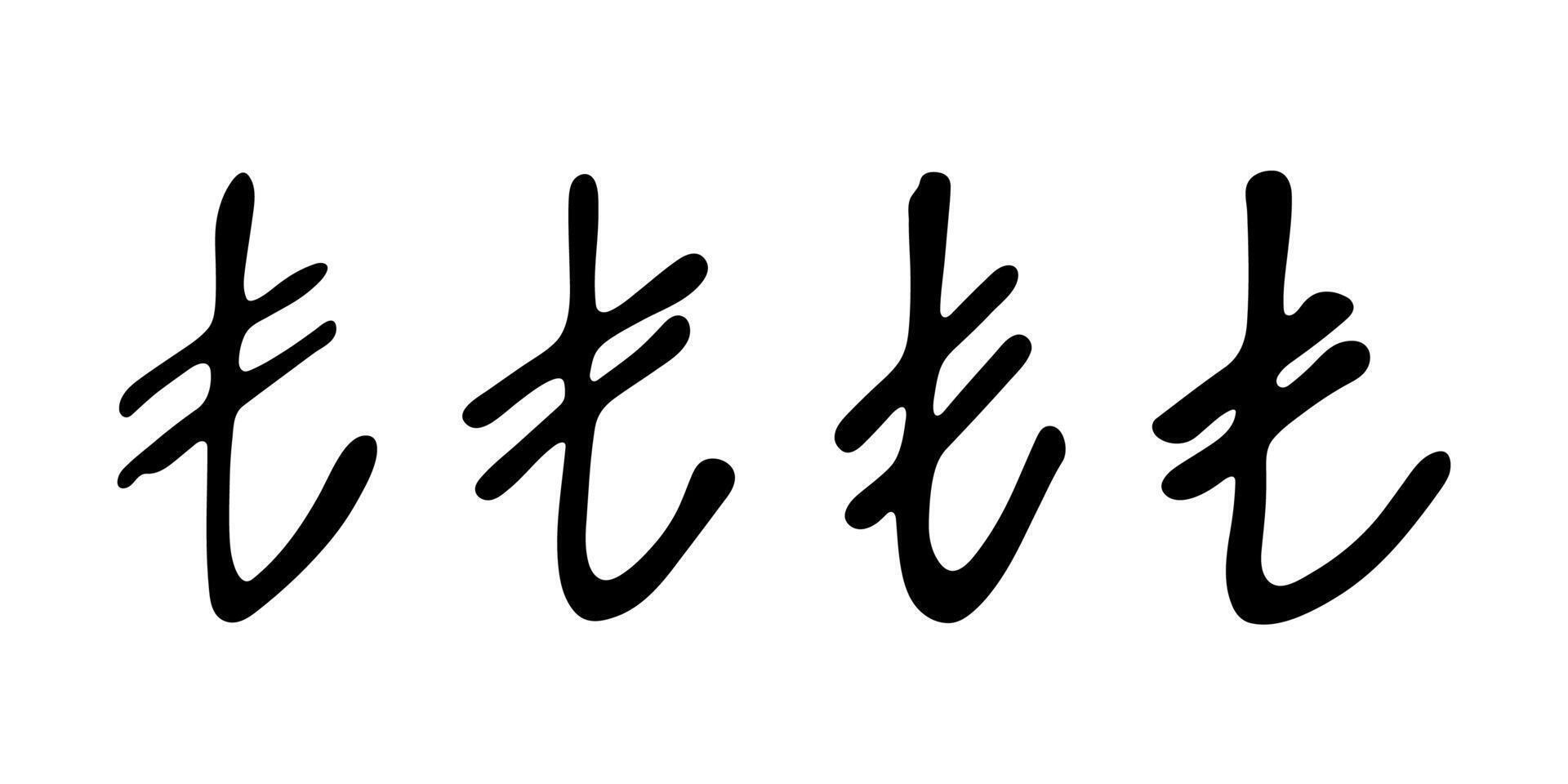 Hand drawn turkish lira currency symbol set Brush stroke doodle Single element for design twenty-one vector
