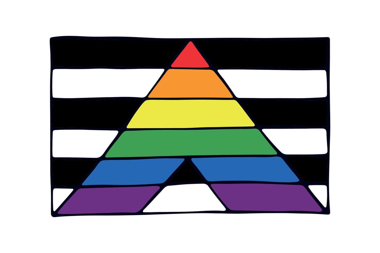 Colorful pride flag Happy pride day LGBTQ community Pride Month hand drawn doodle for posters, stickers, logo, cards sixteen vector