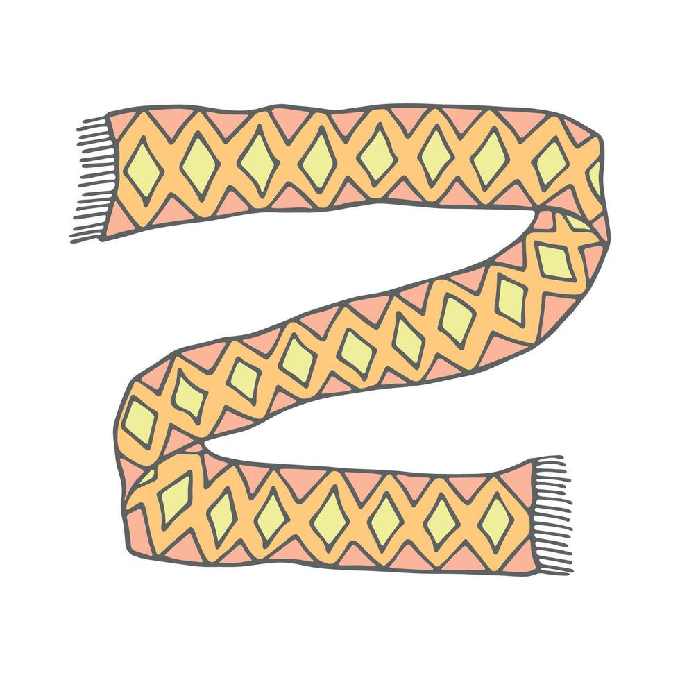 two Knitted scarf doodle Hand drawn winter accessories Single design element for card, print, design, decor vector