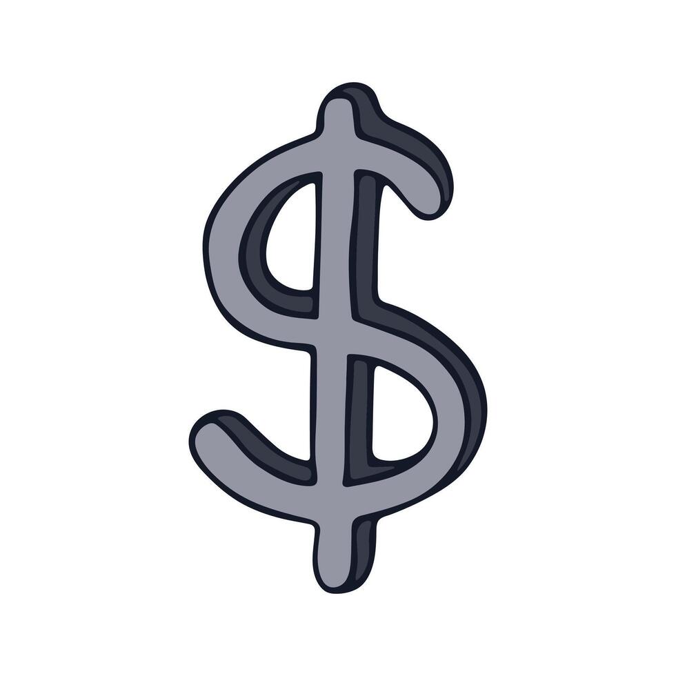Hand drawn dollar currency symbol. Brush stroke doodle. Single element for design twenty-one vector