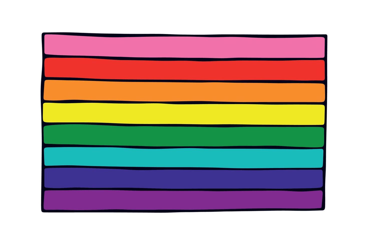 Colorful pride flag Happy pride day LGBTQ community Pride Month hand drawn doodle for posters, stickers, logo, cards nine vector