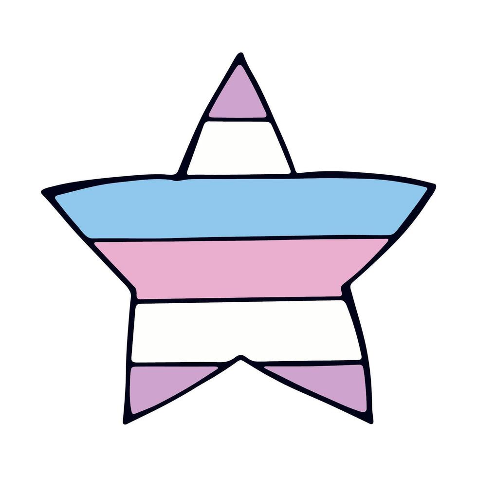 Colorful star shape pride flag Happy pride day LGBTQ community Pride Month hand drawn doodle for posters, stickers, logo, cards six vector