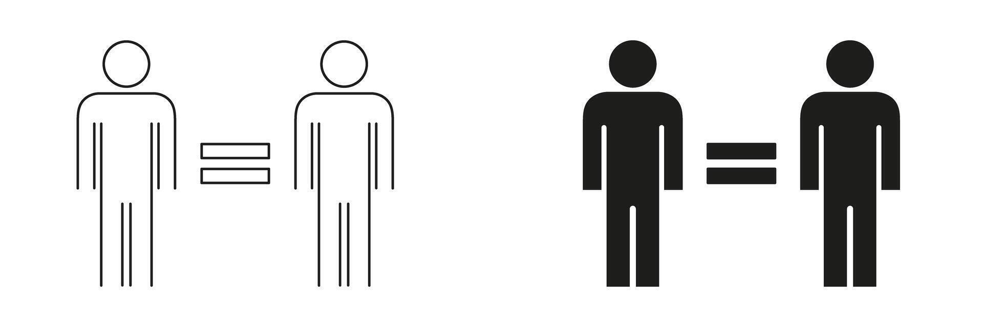 Two People Equality Symbol Icon Set. Human Rights, Equality, And Social Justice Outline And Silhouette Symbol Collection. Representation Of Equal Treatment And Fairness. Isolated Illustration vector