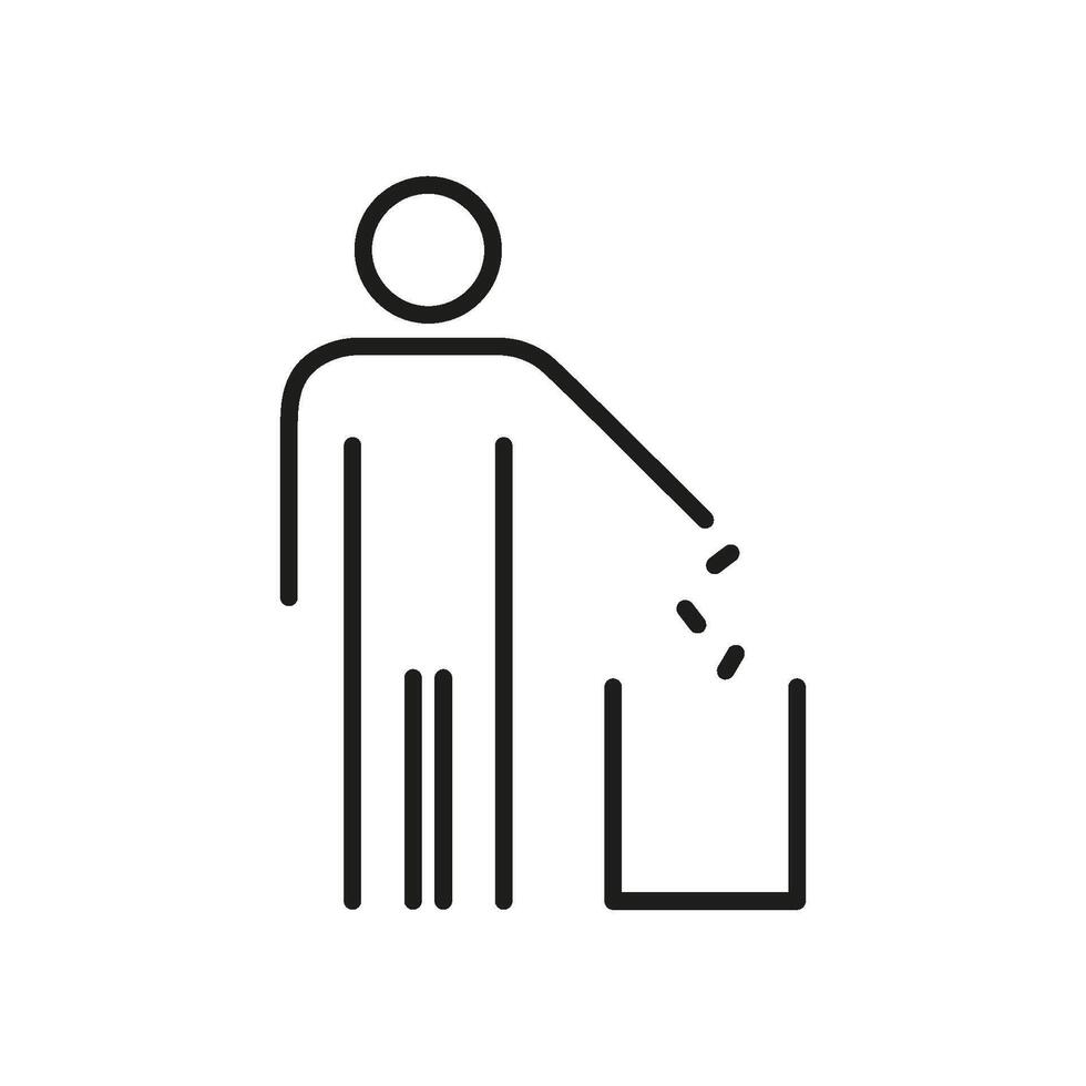 Person Throwing Trash In Bin Line Icon. Waste Disposal And Environmental Responsibility Outline Symbol. Cleanliness And Recycling Sign. Editable Stroke. Isolated Illustration vector
