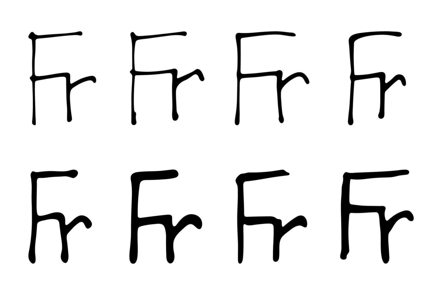 Hand drawn french franc gold currency symbol set Brush stroke doodle Single element for design twenty-one vector