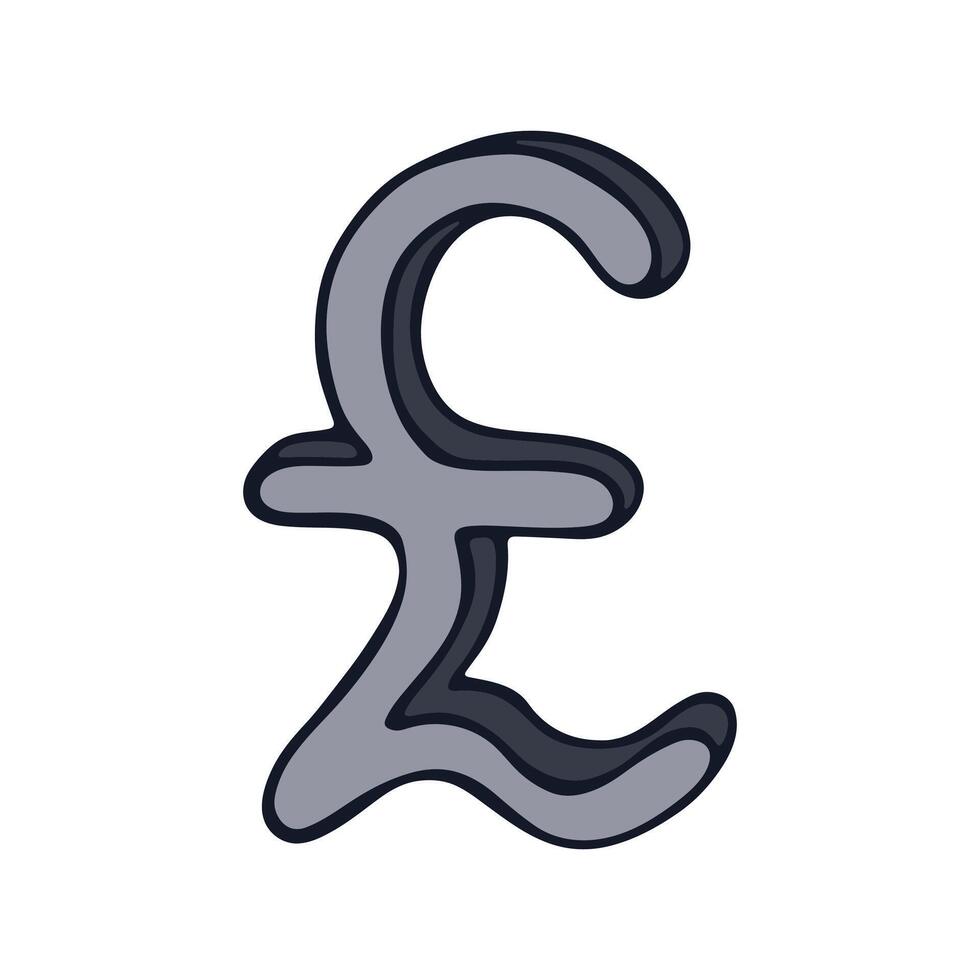 Hand drawn british pound currency symbol. Brush stroke doodle. Single element for design twenty-one vector