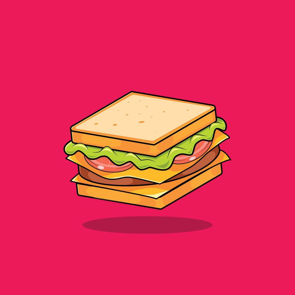 Sandwich Food Cartoon Icon Illustration. Food Object Icon Concept. Flat Cartoon Style vector