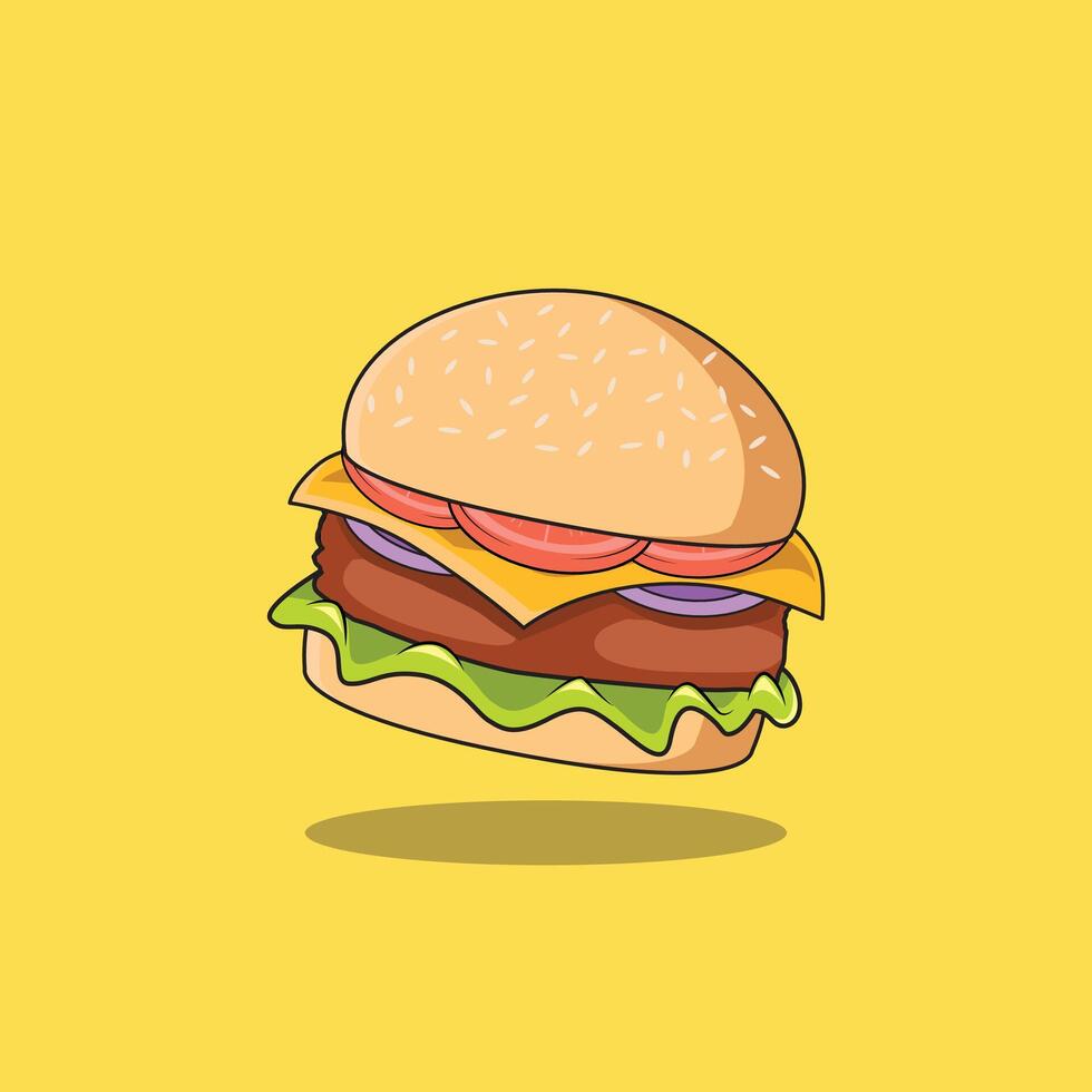 cartoon burger with cheese and lettuce vector