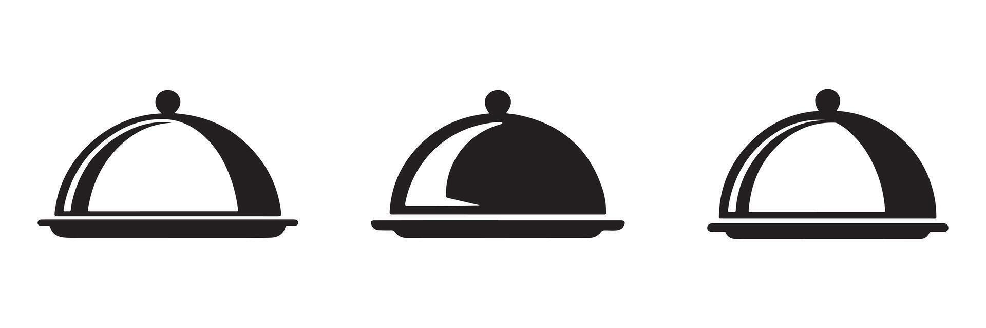 Food serving dome, restaurant, cloche, plated meal, white background, menu icon vector