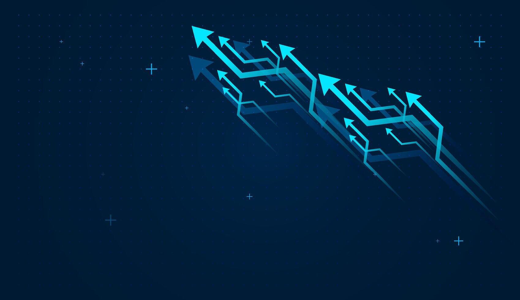 The glowing arrows emphasize a futuristic and high-tech atmosphere illustration. A set of Trend Arrow Up Stock Illustrations on dark blue background design vector