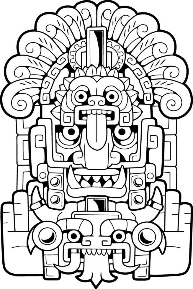 aztec head ethnic pattern, coloring book outline illustration vector