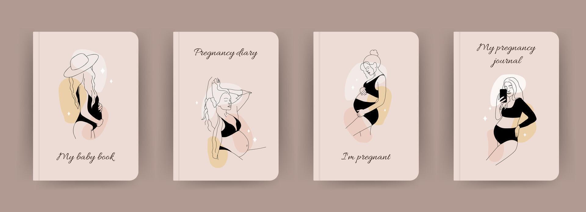 Cover page notebook collection. Templates with abstract pregnant women in one line style. Perfect for diary, books, magazines, journals, catalogs, planners and flyers. layouts vector