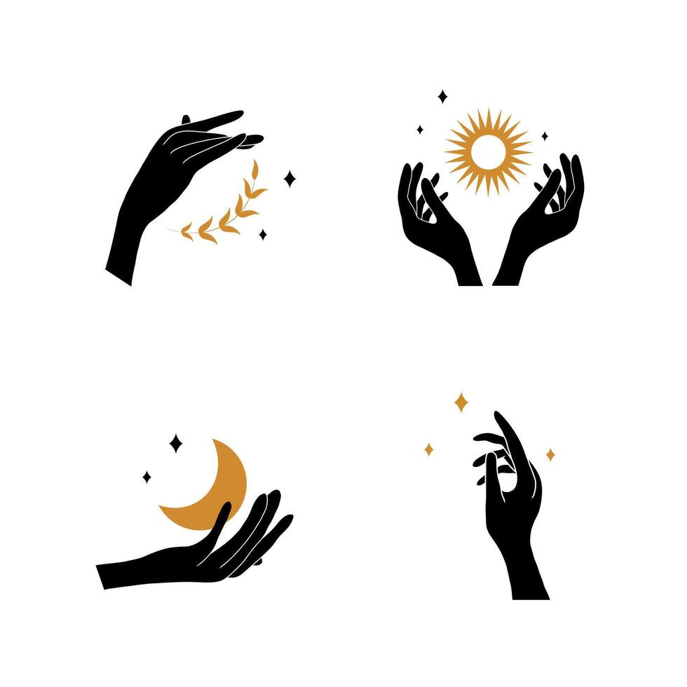 Boho hand with moon and sun. Collection of bohemian aesthetic design. Alchemy esoteric talismans. illustration in minimalist style vector