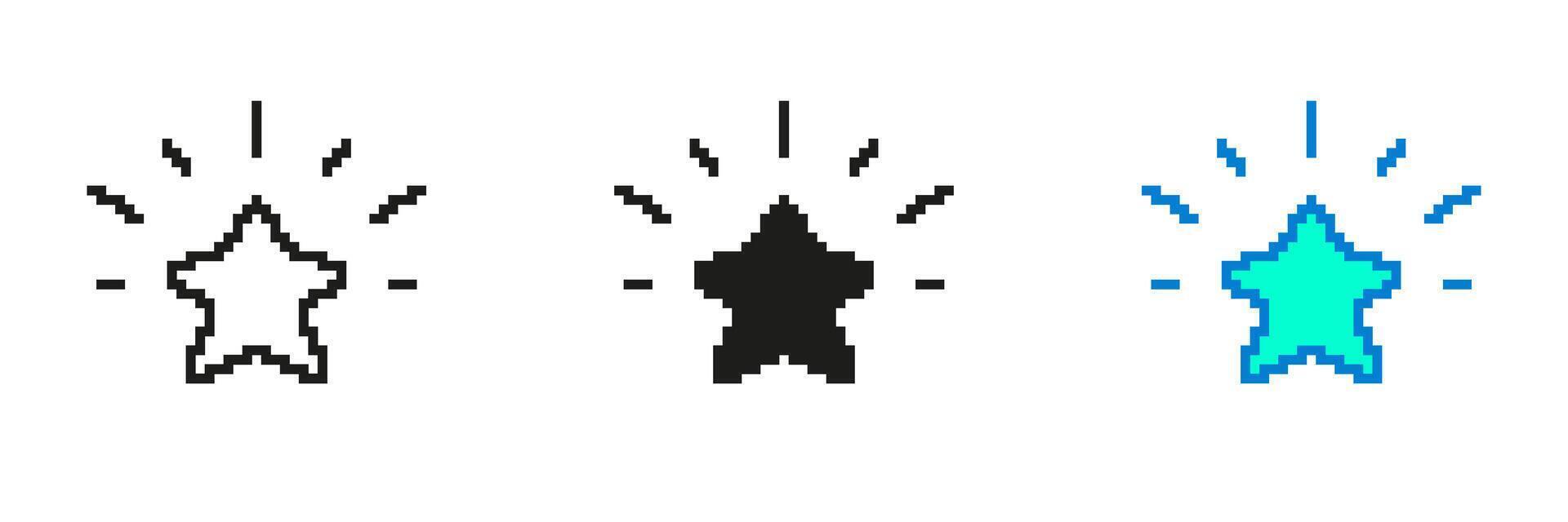 Shining Star Pixelated Icon Set. Pixel Art Symbol of a Glowing Star. Achievement and Excellence, Brilliance and Recognition. Isolated Illustration vector