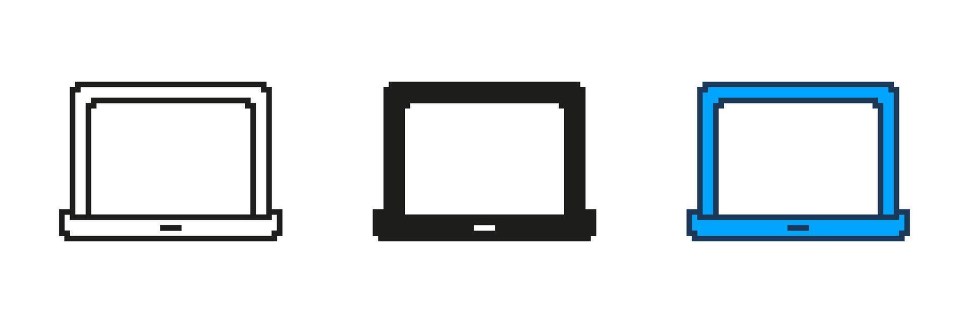 Laptop Pixelated Icon Set. Pixel Art of a Portable Computer for Work and Technology. Isolated Illustration vector