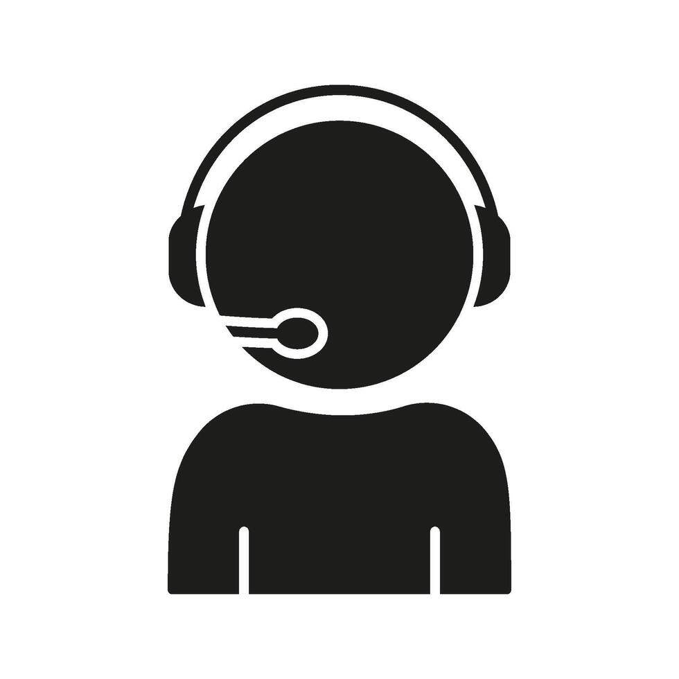Customer Service Representative With Headset Solid Icon. Call Center Support, Communication, And Assistance Silhouette Symbol. Remote Helpdesk Operator. Isolated Illustration vector