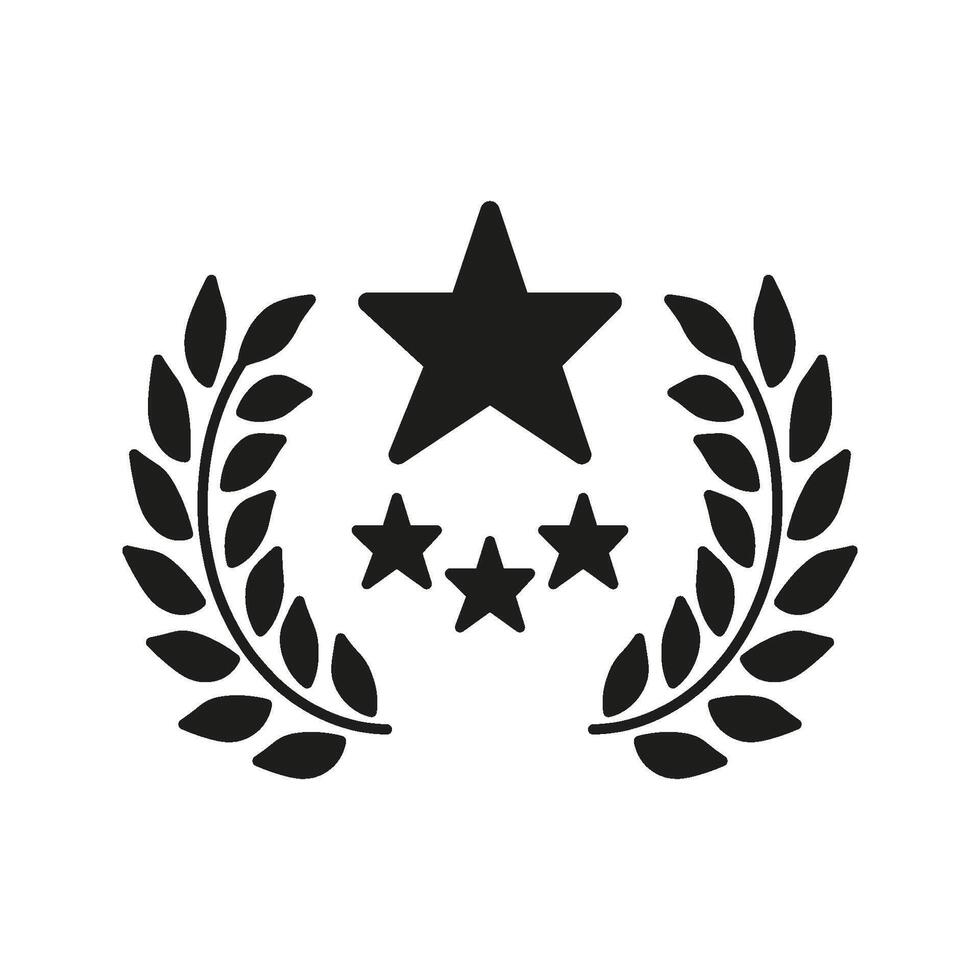 Laurel Wreath With Stars Solid Icon. Achievement, Excellence, And Award Recognition Silhouette Symbol. Honor And Prestige Representation. Isolated Illustration vector