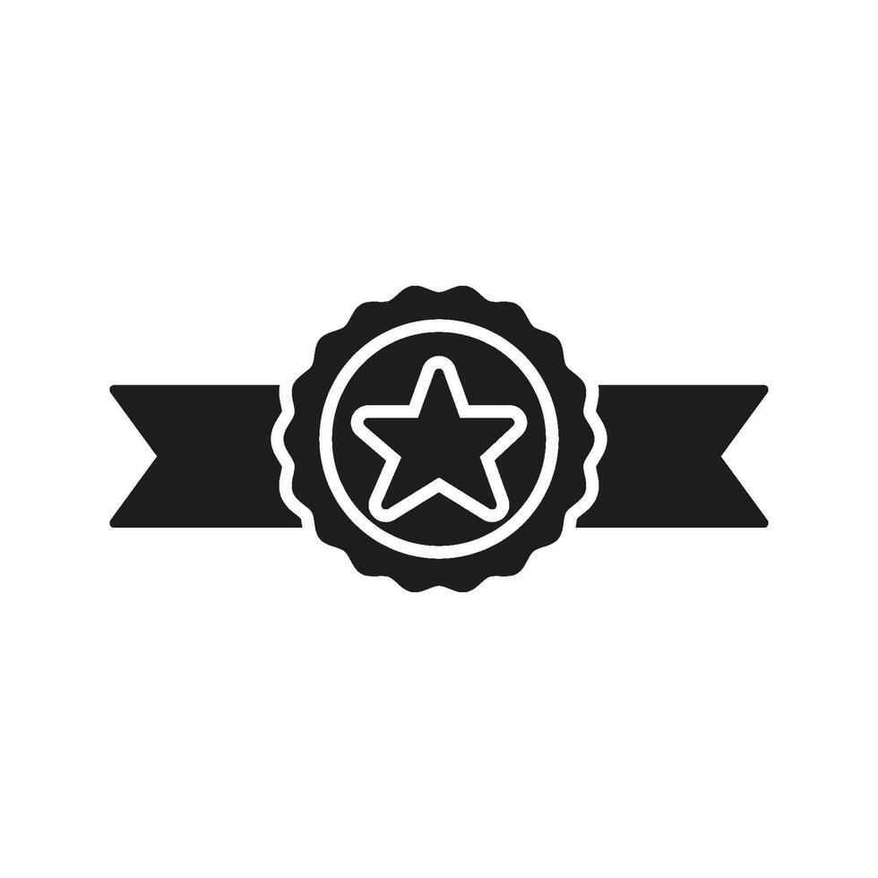 Award Ribbon With Star Solid Icon. Achievement, Excellence, And Recognition Silhouette Symbol. Quality Assurance And Certification. Isolated Illustration vector