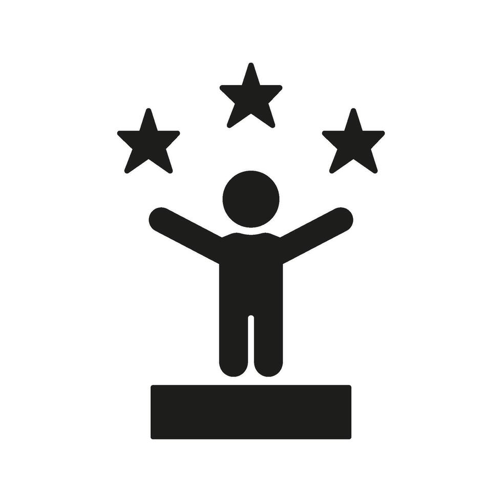 Person Celebrating With Stars Solid Icon. Achievement, Success, And Recognition Silhouette Symbol. Personal Accomplishment And Motivation. Isolated Illustration vector