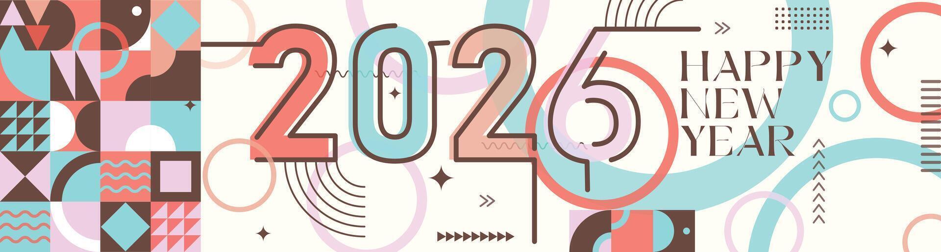 Vibrant Happy New Year 2026 Typography Design with Colorful Abstract Patterns and Lines vector