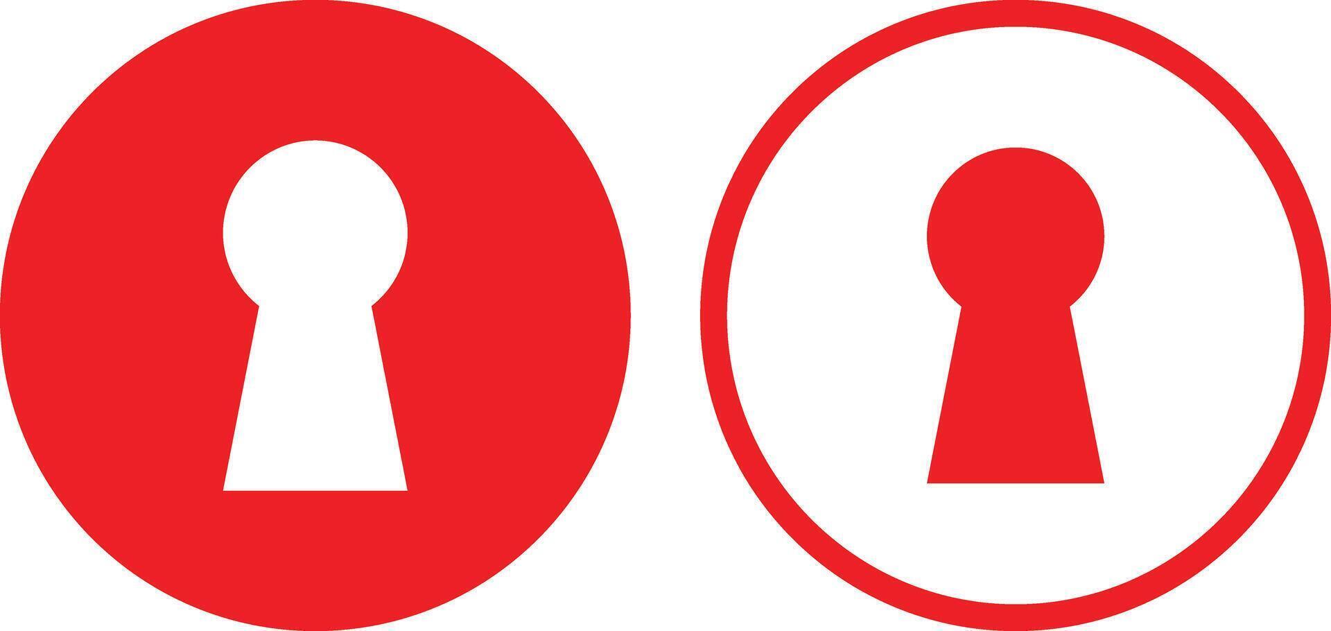 Red key hole icon set in two styles . Lock icon . Keyhole icon vector