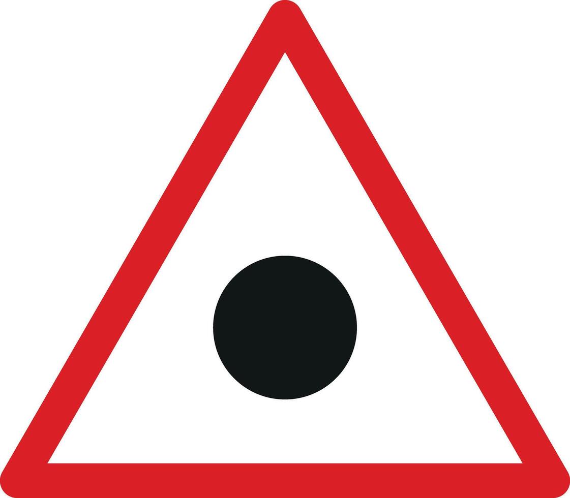Blind spot warning sign isolated on white background . Black dot in red triangle icon . illustration vector