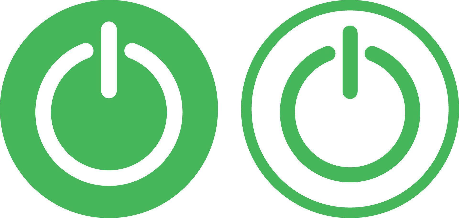 Green power on button icon . Green power button icon set in two styles . illustration vector