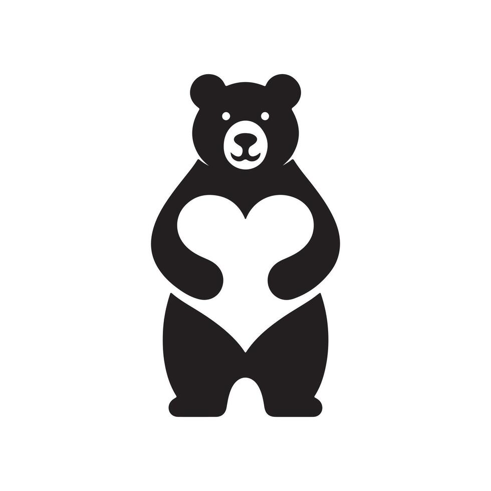 Cute Bear Silhouette with Heart Shape Design vector