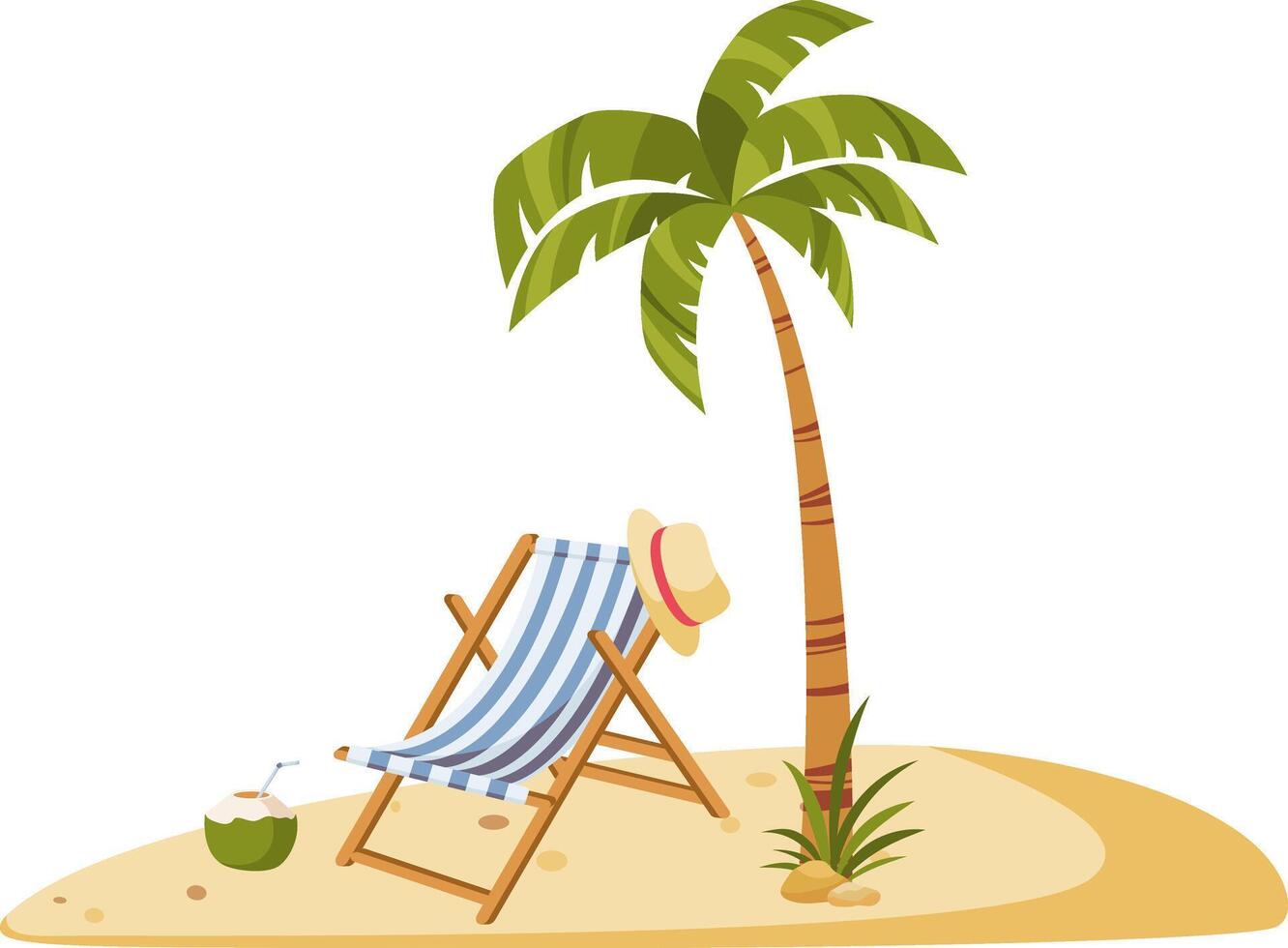 Beach chair and palm tree illustration vector