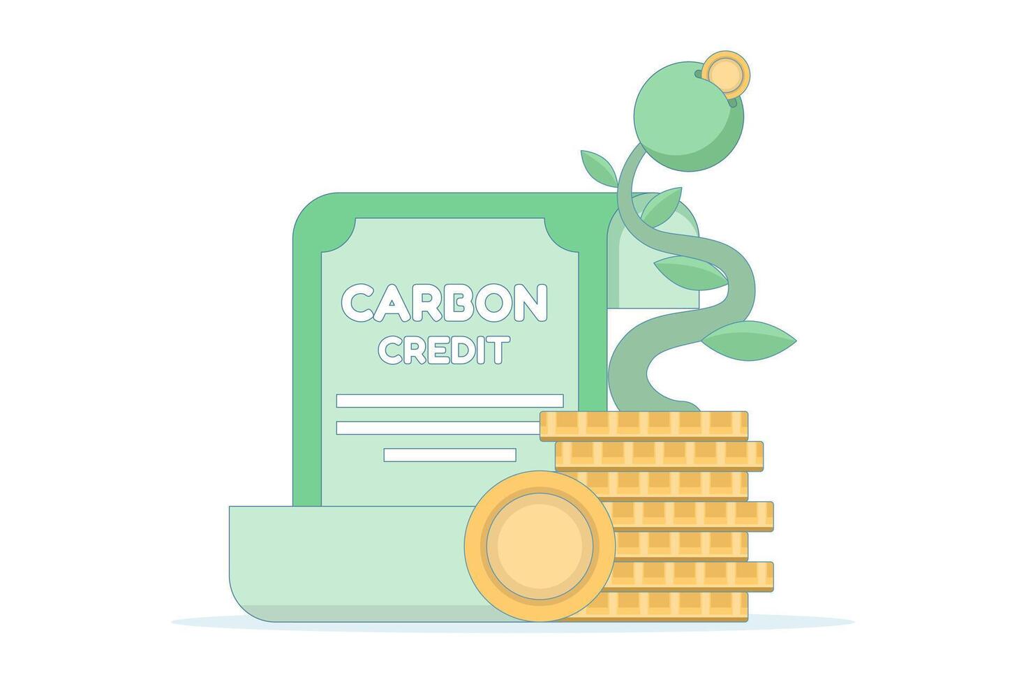Carbon Credit Concept. reducing CO2 pollution through carbon tax, green investment. carbon emission taxation. sustainability to reduce the impact of CO2 emissions. flat design illustration. vector