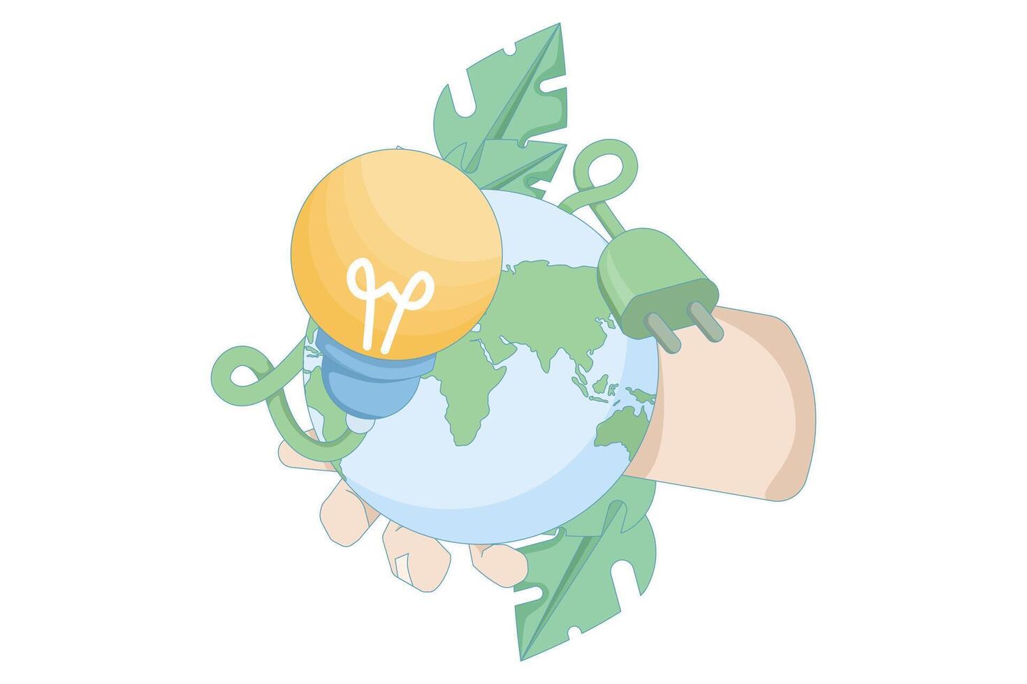 Green Energy Concept. Hand holding globe with light bulb. sustainable for business, ecology and environmental protection. sustainable ecology and environmental conservation. vector