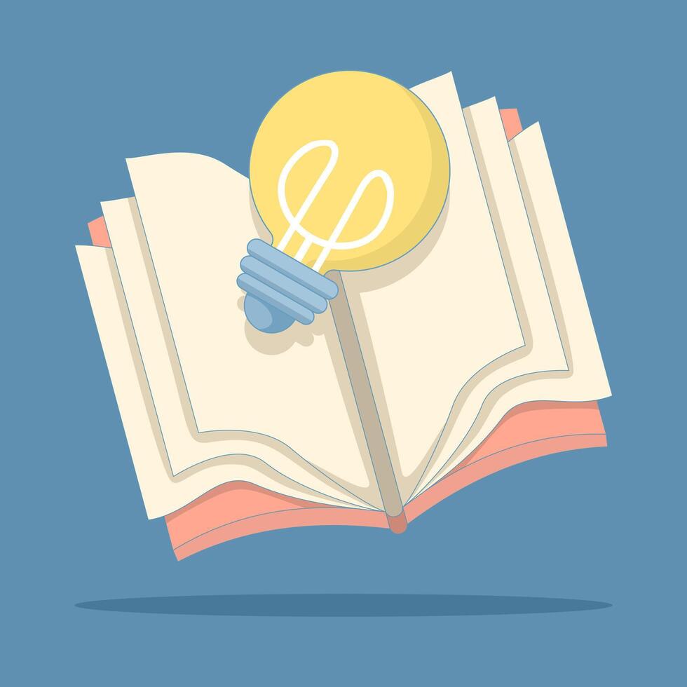 illustration of reading book to generate ideas, open book with idea light bulb. Education icon concept. Cartoon icon illustration of book with light bulb. vector