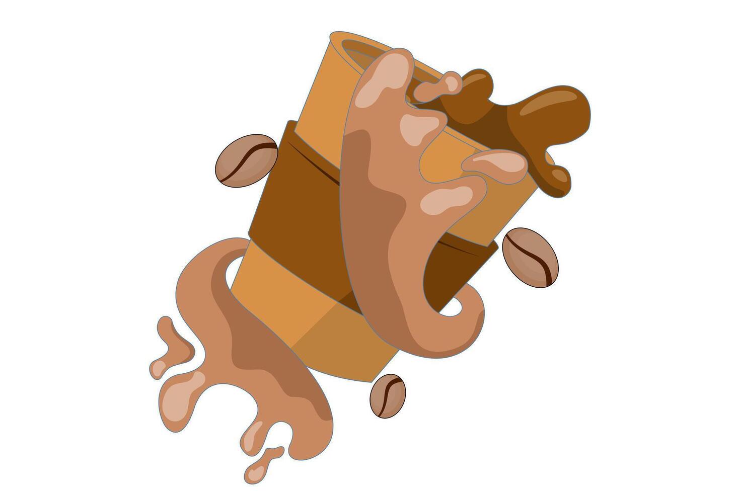 Flying Coffee illustration. Food Drink Icon. Coffee Drink. coffee shop promotion. floating coffee beans. suitable for cafe menu, Flat Cartoon Style Illustration. vector