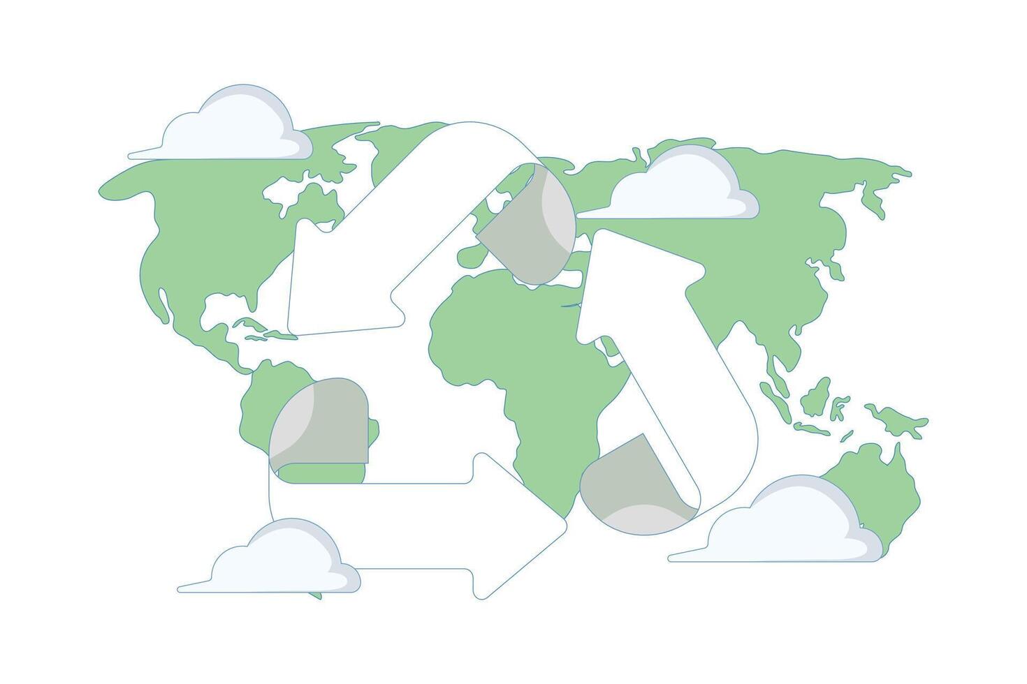 flat illustration Ecology or renewable energy. sustainable green movement with recycling symbol. recycling concept, zero waste living with sustainability elements. vector