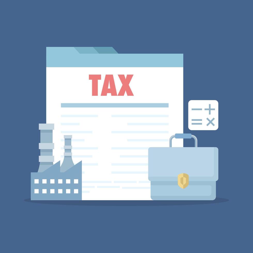 Corporate Tax Concept. Collecting large amounts of tax. Companies pay taxes using calculators. Financial administration services. Financial management data collection, auditing, and accounting. vector