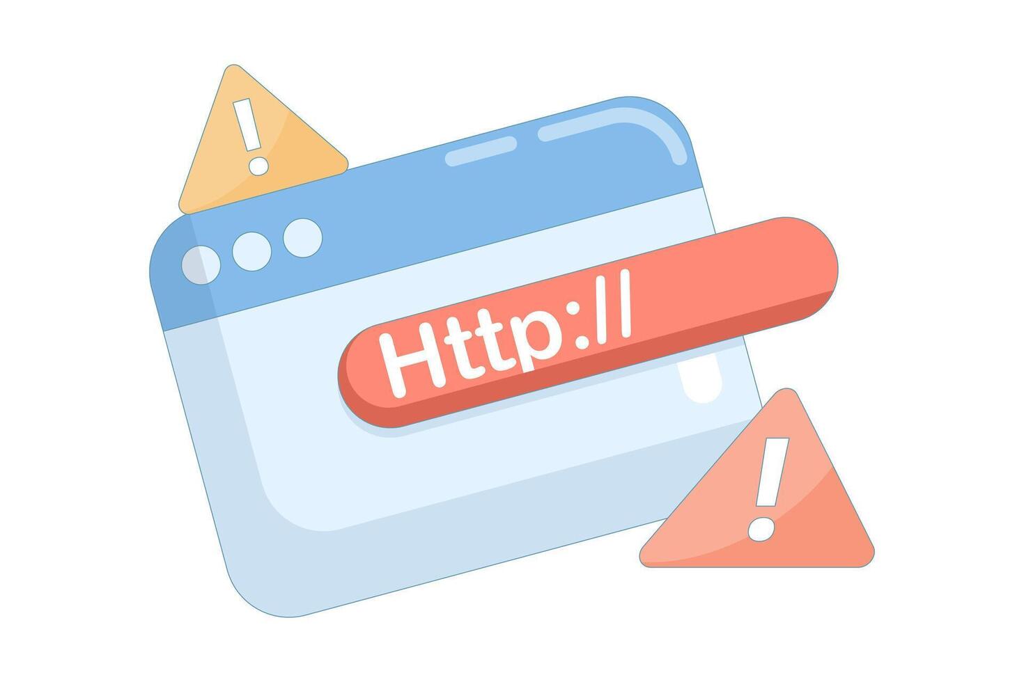 illustration of unsafe URL, http symbol and warning or danger sign. dangerous and suspicious link. unsafe website address. dangerous link concept. flat design. vector