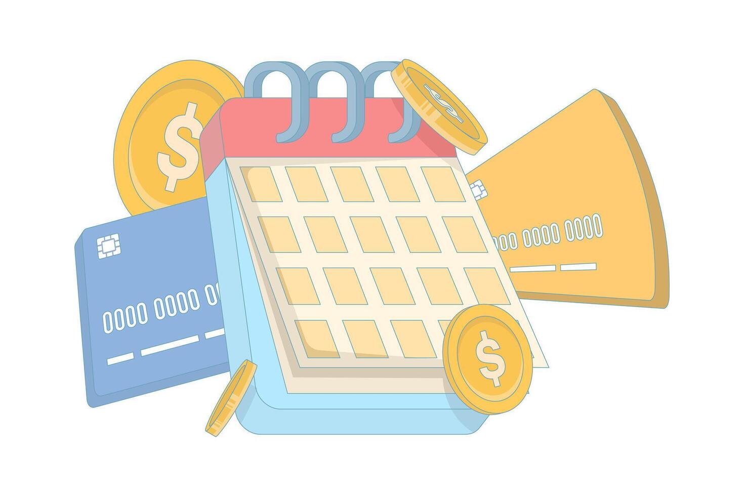 Financial calendar with coins and credit cards vector
