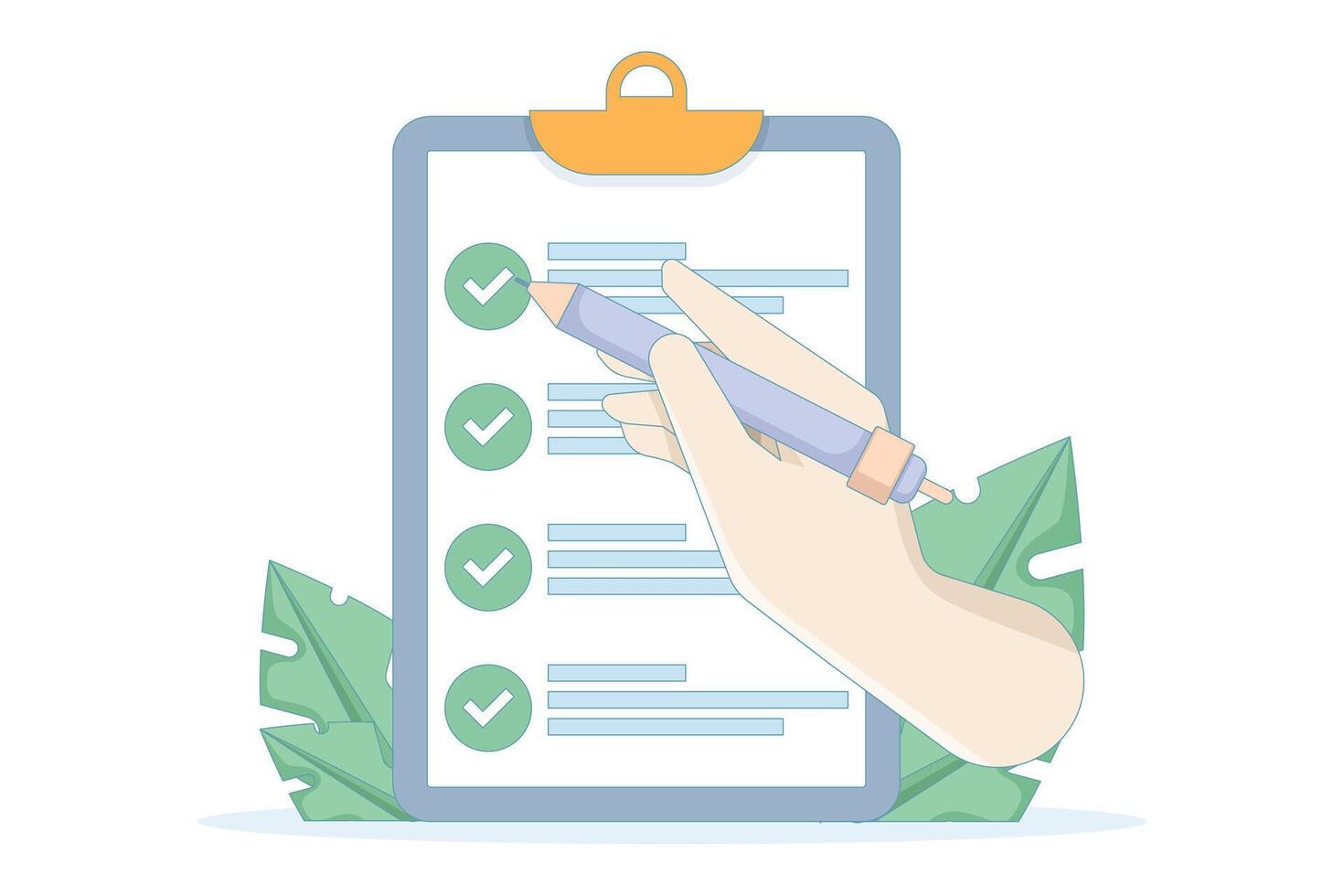 Checklist with hand and pencil illustration vector